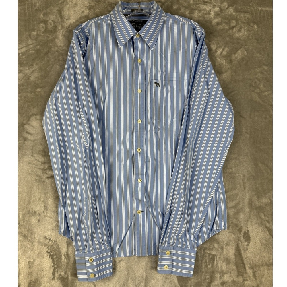 Abercrombie & Fitch Mens Blue White Stripe Button Down Shirt Muscle Fit L